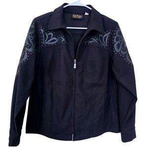 Bob Mackie Wearable Art Black Studded Embellished Zip Front Jacket Size Small